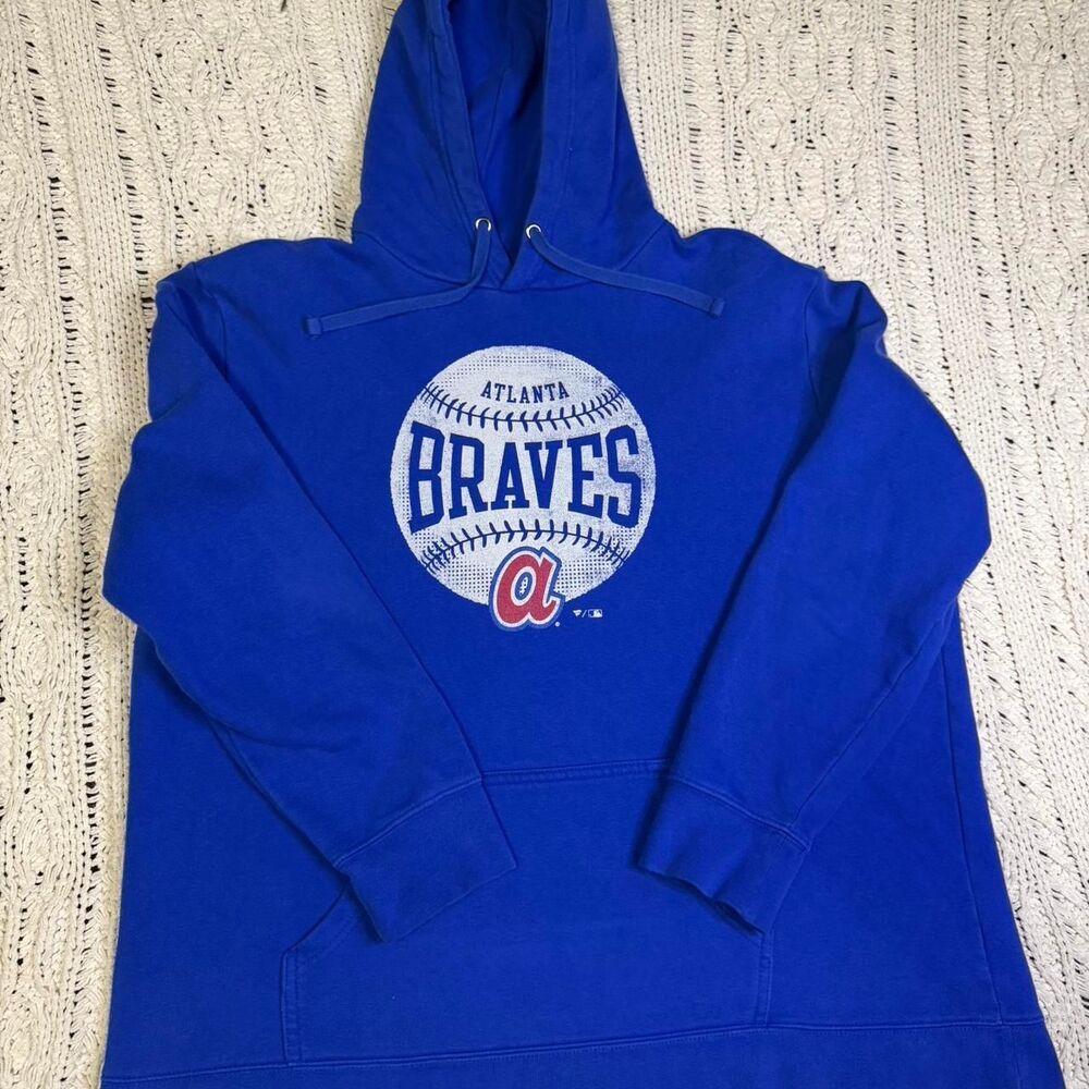 Atlanta Braves Hoodie Mens Blue MLB Baseball Little a Pullover Sweatshirt SZ L